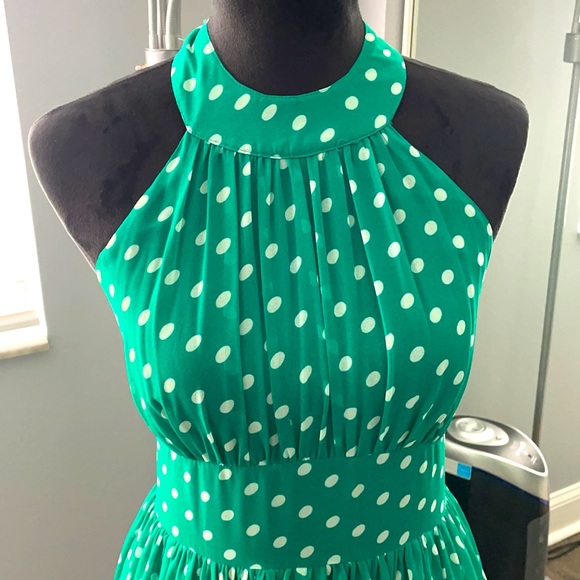 Green Polka Dot Halter Dress - Picture 2 of 8